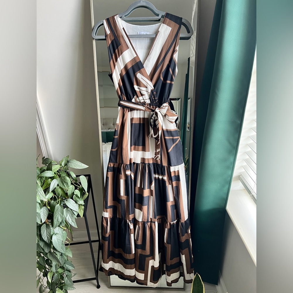 CIVICO 51 Tiered Sleeveless Geometric Print Maxi Dress Size M